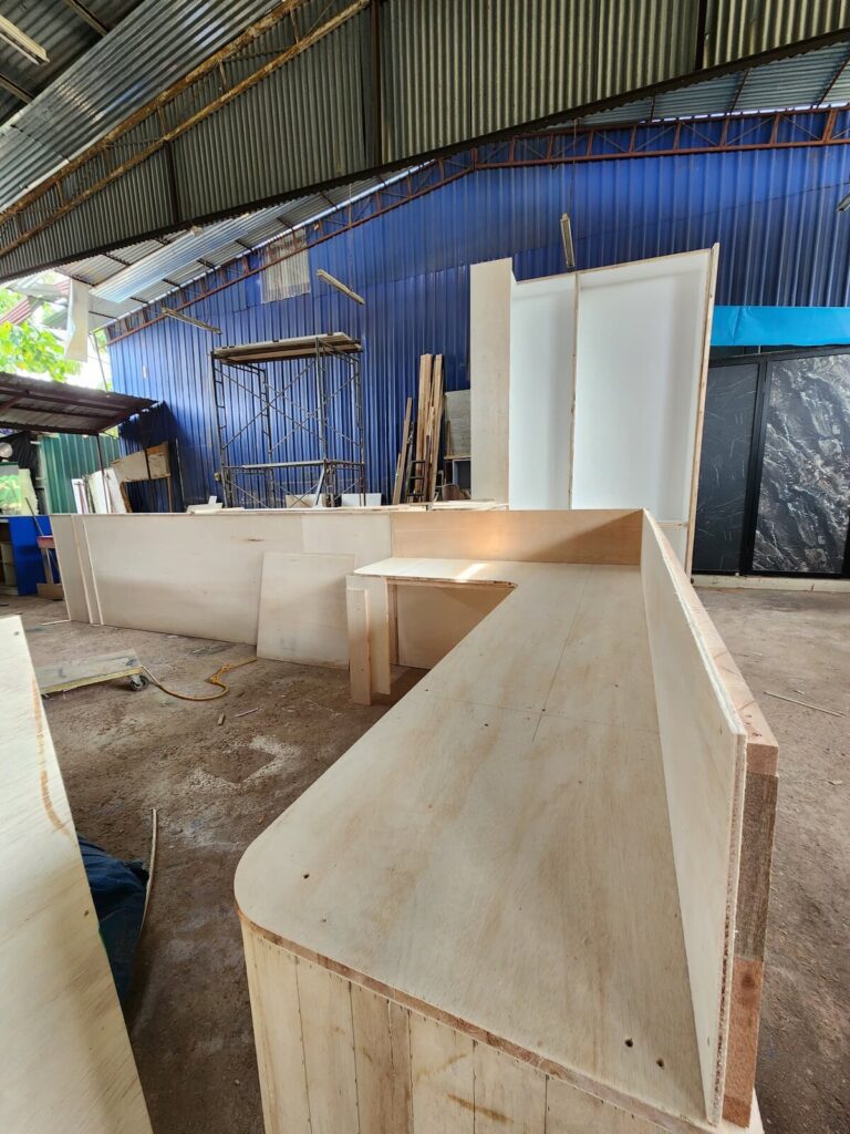 Custom plywood cabinets being built in The M Renovation own carpentry workshop near Kuala Lumpur.
